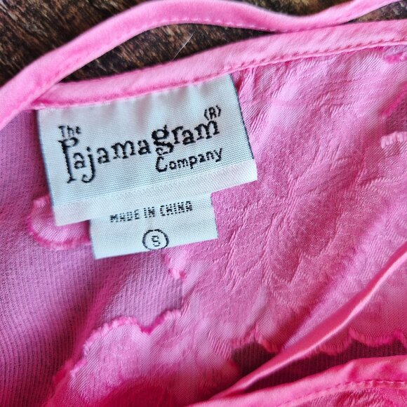 PajamaGram Silk Blend Pink Floral Textured Sheer Mini Chemise Slip Night Gown - Picture 9 of 11